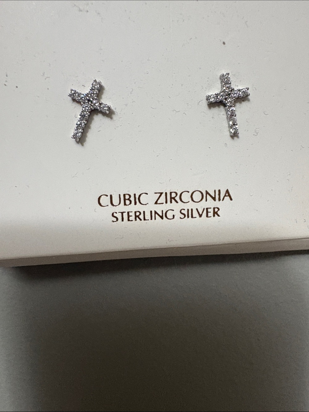 Sterling Silver Cubic Zirconia Cross Stud Earrings - Silver